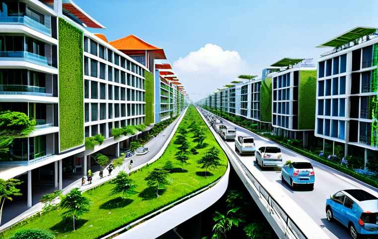 Sustainable Cityscape**
"A vibrant, modern Vietnamese city with lush green spaces integrated into the architecture, solar panels on rooftops, electric buses on clean streets, fully clothed people cycling and walking, promoting sustainable living, appropriate content, safe for work, perfect anatomy, natural proportions, professional architectural photography, high quality, family-friendly, modest infrastructure."
**