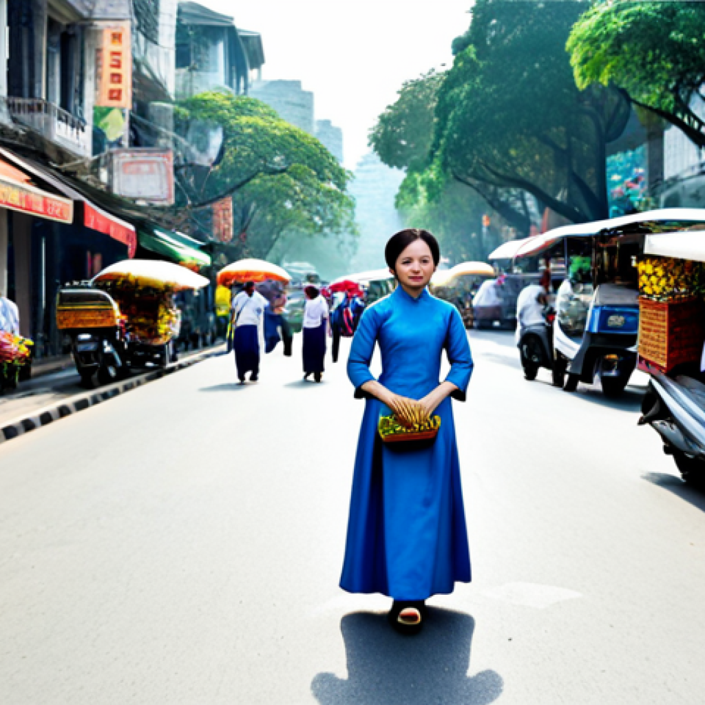 탄소예산을 활용한 정책 실행 방안 - **
A bustling street scene in Hanoi, Vietnam. A professional woman in a modest Ao Dai (traditional ...