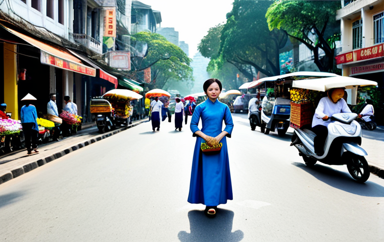 탄소예산을 활용한 정책 실행 방안 - **
A bustling street scene in Hanoi, Vietnam. A professional woman in a modest Ao Dai (traditional ...