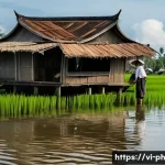 Home 22 탄소예산과 기후 변화의 상호작용 분석 - A serene yet subtly challenged landscape of the Mekong Delta in Vietnam. A Vietnamese mother in trad...