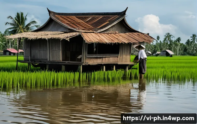 탄소예산과 기후 변화의 상호작용 분석 - A serene yet subtly challenged landscape of the Mekong Delta in Vietnam. A Vietnamese mother in trad...
