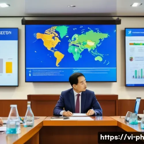 Home 33 탄소예산 설계에서의 이해관계자 협력 - A vibrant Vietnamese government office scene focused on environmental policy planning: diverse offic...