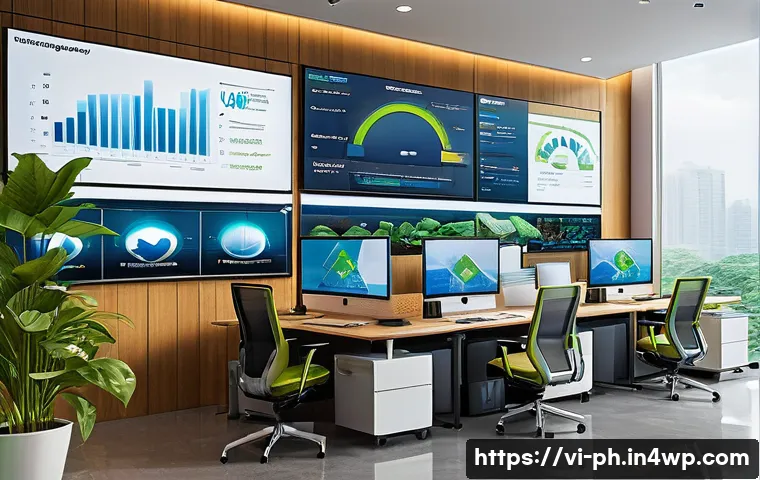 탄소예산을 통한 기업의 환경적 책임 증대 - A modern Vietnamese corporate office environment with a diverse team of professionals collaborating ...